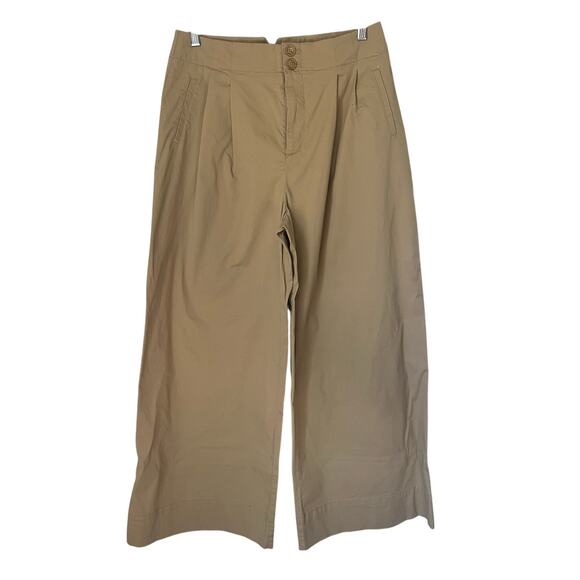 Maeve by Anthropologie Pleated Wide Leg Cropped Ankle Pants in Beige Womens sz 8 - Picture 1 of 7